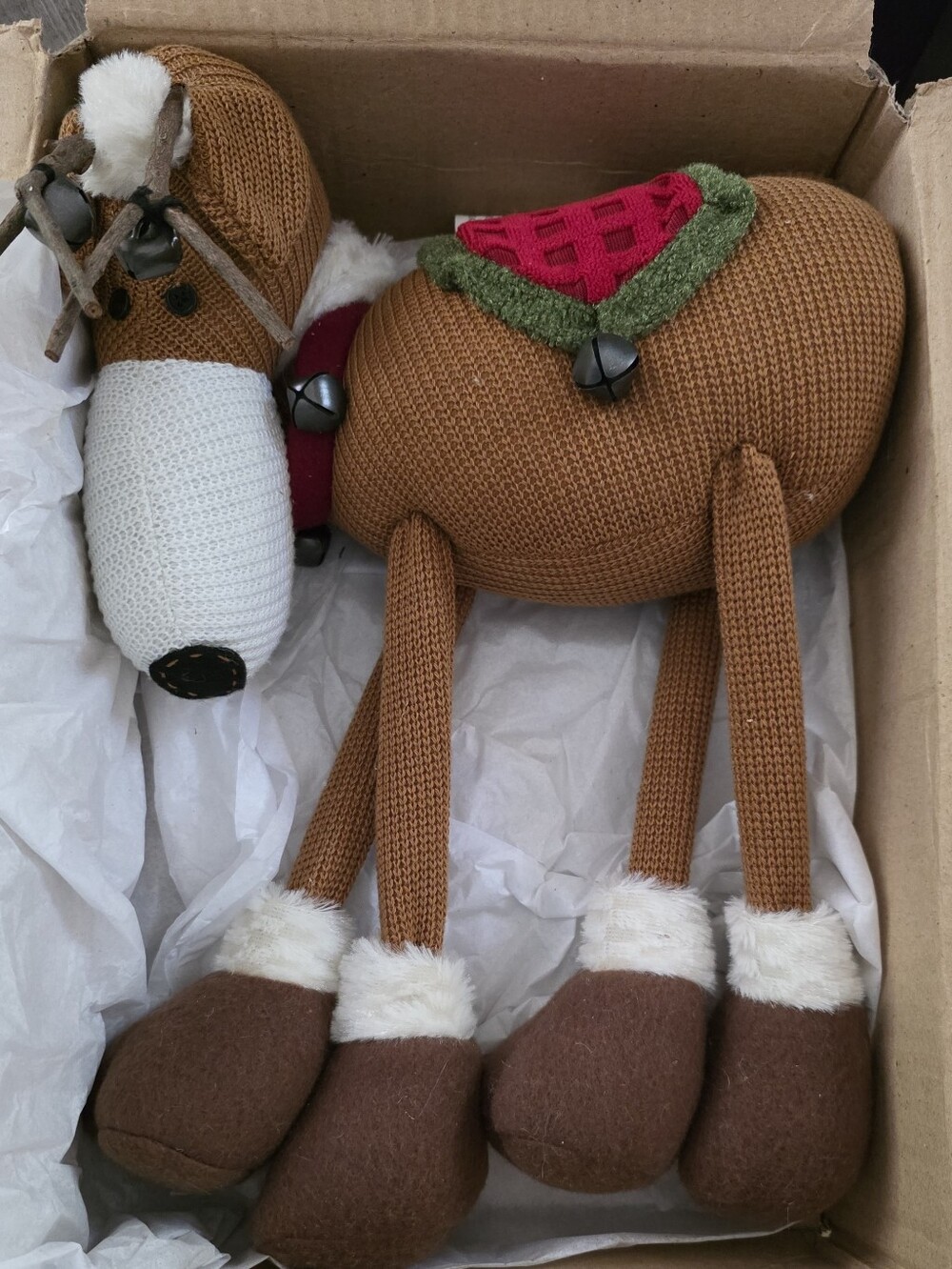 New Brown Knit Reindeer Plush with Bell Collar